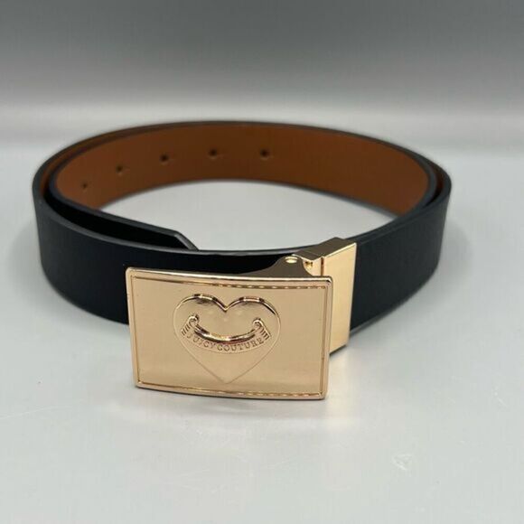 Juicy Couture Square Gold Tone Buckle Black Tan Reversible Belt - Picture 1 of 4